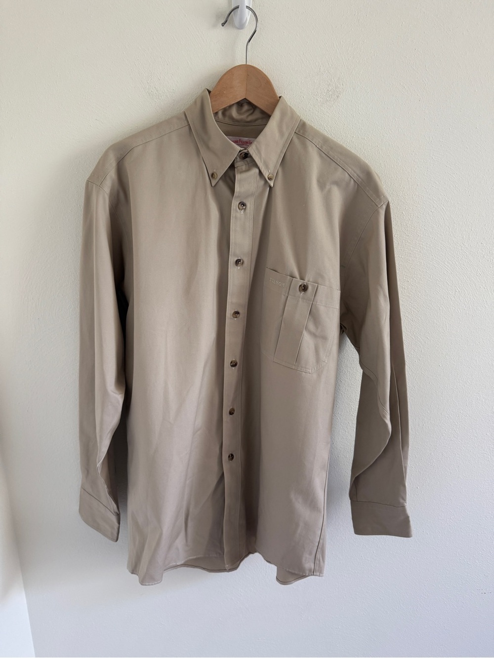 Vintage C.C. Filson Shirt Mens M Tan Canvas Button up Cotton Made in USA